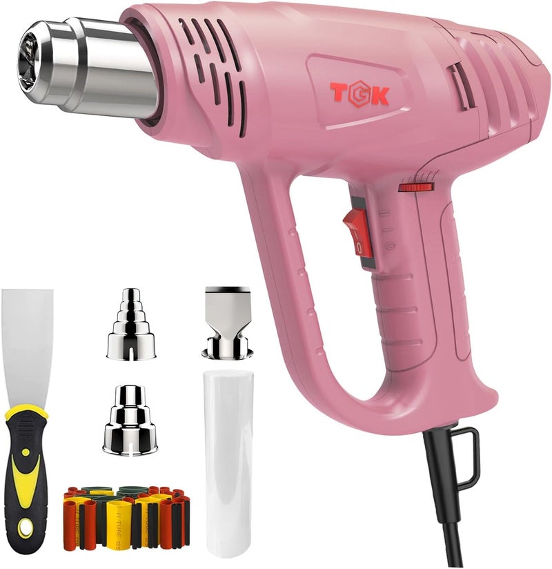 TGK Heat Gun, ® 1800W Heavy Duty Hot Air Gun Kit 122℉~1202℉ Dual Temperature Settings with 6 Nozzle Attachments Overload Protection for Crafts, Shrink Wrapping/Tubing, Paint Removing, Epoxy Resin - Image 1